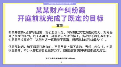 上海婚姻律师梁聪 某某财产纠纷案,开庭前就完成了既定的目标