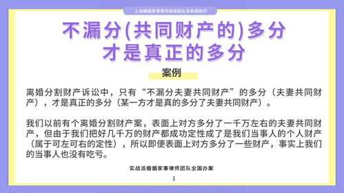 上海离婚梁聪律师 不漏分 共同财产的 多分,才是真正的多分